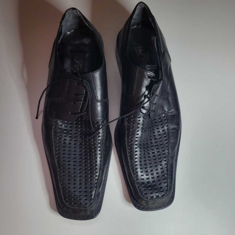 Men's Fosco Leather Shoes Size 9 US/ 42 EUR Lace Up Black Oxford Waffle Top